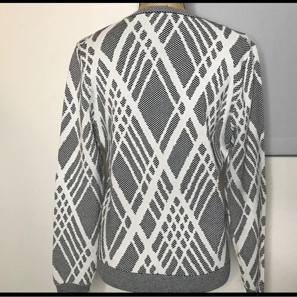 Ann Taylor Cardigan Sweater Womens Size Large Black White Viscose Blend Buttons - Picture 3 of 8